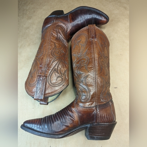 Dan Post boots women's sz 5.5M Exotic Genuine Brown Teju Lizard Classic Western - Picture 7 of 13